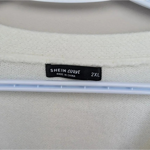 Shein Cream White Soft Knit Button Front V Neck Cardigan Plus Size 2XL Women - Picture 3 of 9